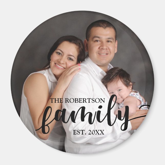 Imán Foto personalizada, nombre de la familia y año imá (Frente)