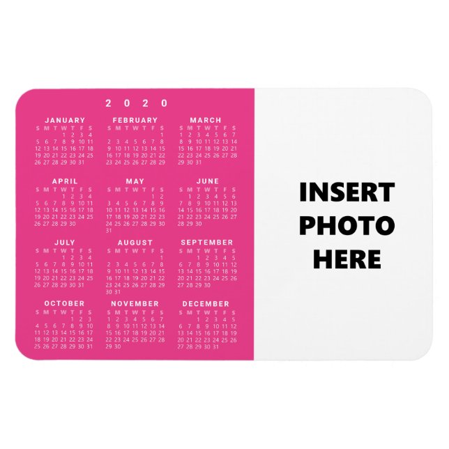 Imán Foto Personalizado 2020 | Calendario de magenta ro (Horizontal)