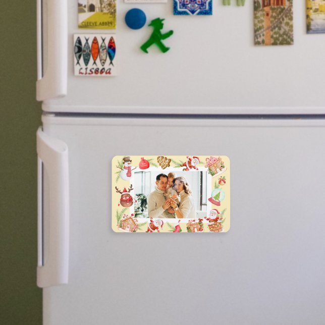 Imán Foto personalizado Casa de pan de Santa Gingerbrea (Custom Photo Sweet Santa Gingerbread House Magnet)
