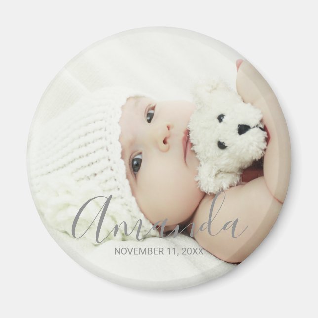 Imán Foto personalizado con nombre y texto personalizad (Frente)