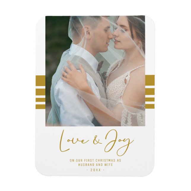 Imán Foto personalizado de los recién casados Primera N (Vertical)