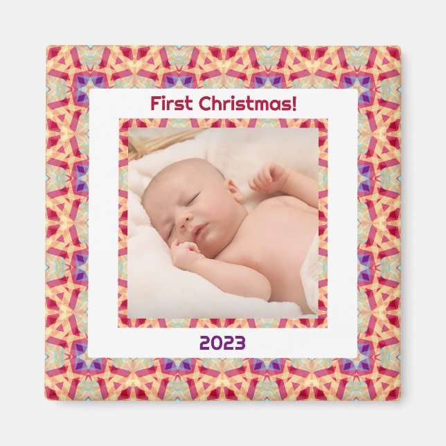 Imán Foto personalizado Jolly Happy Baby's First Christ (Frente)