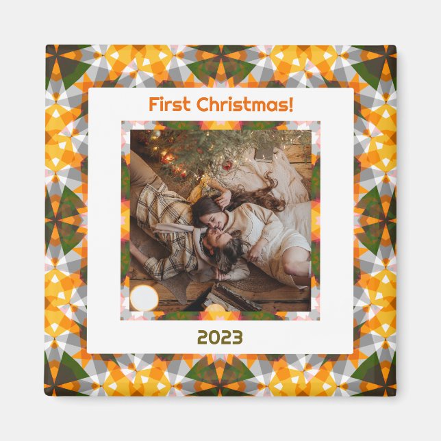 Imán Foto personalizado Primera nueva casa navideña (Frente)