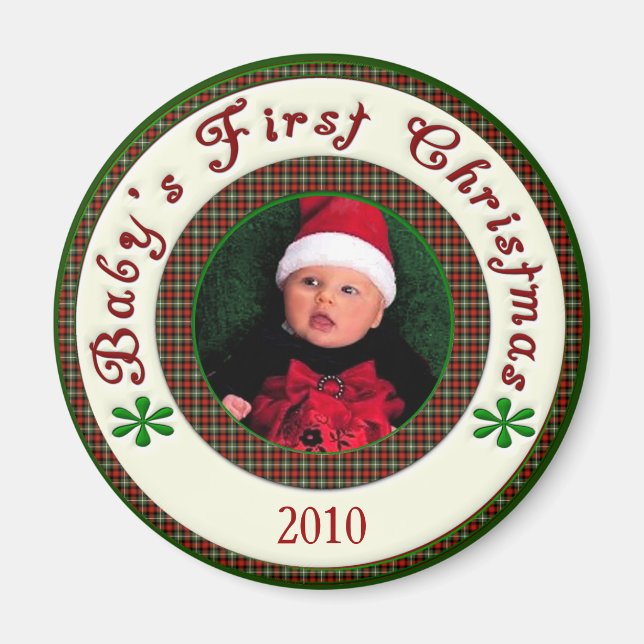 Imán Foto Primer Personalizado de Navidad con fecha (Frente)