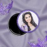 Imán Foto Purpurina de bonito Purple Faux<br><div class="desc">Purpurina bonito Purple Faux Photo Magnet con un falso purpurina rosado y su foto personalizado. ¡Excelente para quinceaneras o cumpleaños!</div>