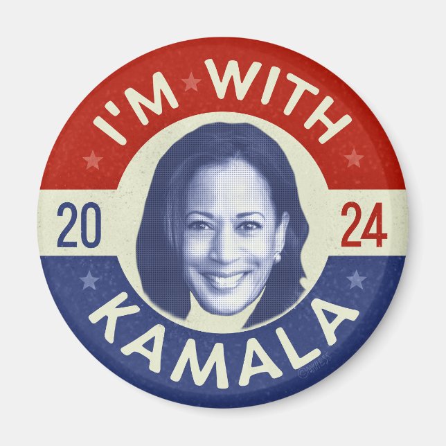 Imán Foto retro del presidente demócrata Kamala Harris  (Frente)