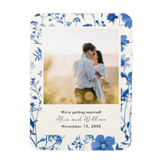 Imán Foto Rustic Blue Wildflower Guardar la fecha