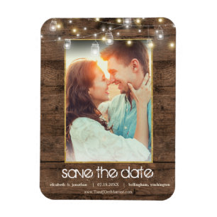 Imán Foto Rustic Mason Jar String Lights Save The Date