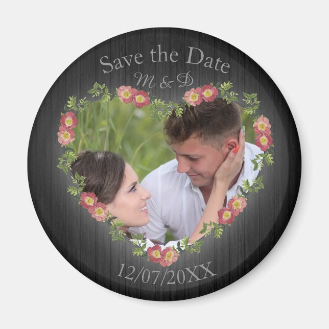 Imán Foto Rustic Wood Floral Heart (Frente)