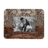 Foto Rustic Wood & Lace Save the Date Magnet