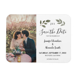 Imán Foto rústica botánica en monograma Save the Date