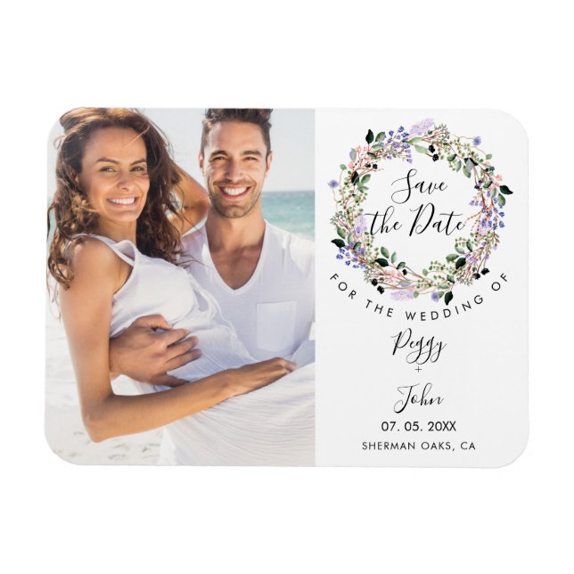 Imán Foto Save the Date Elegant Floral Garland (Horizontal)