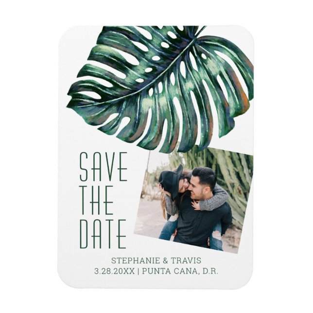 Imán Foto tropical moderna de Monstera Guardar la fecha (Vertical)