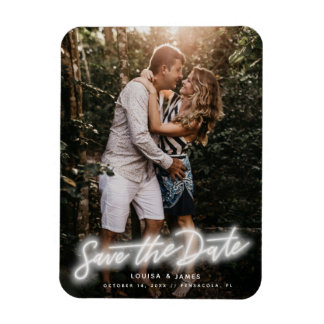 Imán Foto vertical Neon Save the Date Magnet