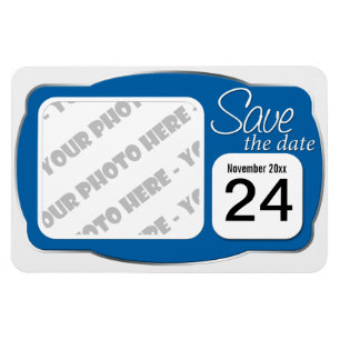 Imán Foto y fecha azul "Save the Date" 4x6 Magnet