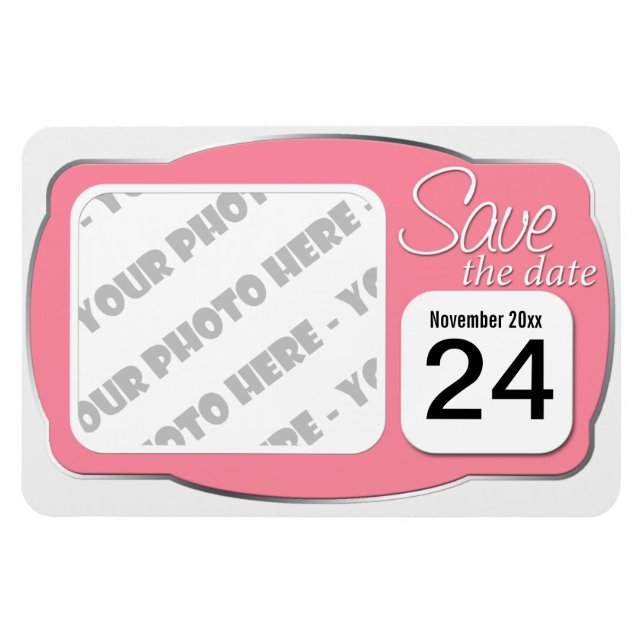 Imán Foto y fecha Rosa "Save the Date" 4x6 Magnet (Horizontal)