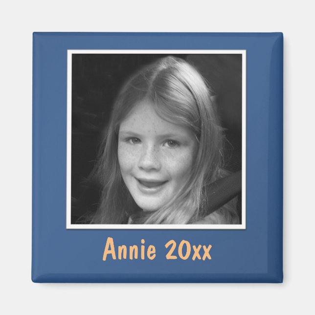 Imán Foto y texto del Personalizado del saludo azul per (Frente)