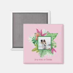 Imán Foto y texto Personalizado de marco floral tropica