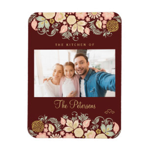 Imán Foto y texto personalizados de color burdeos en to
