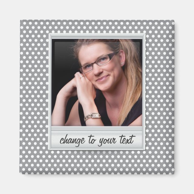 Imán fotoframe en polkadot blanco y gris (Frente)