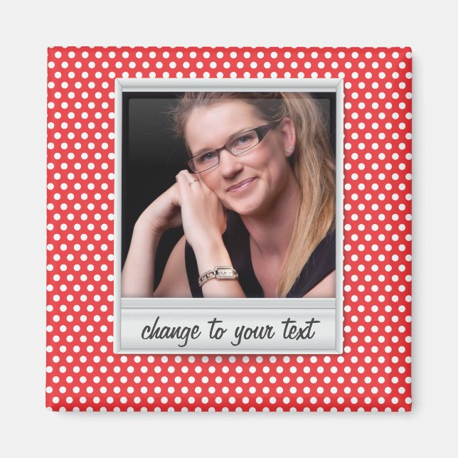 Imán fotoframe en polkadot blanco y rojo (Frente)