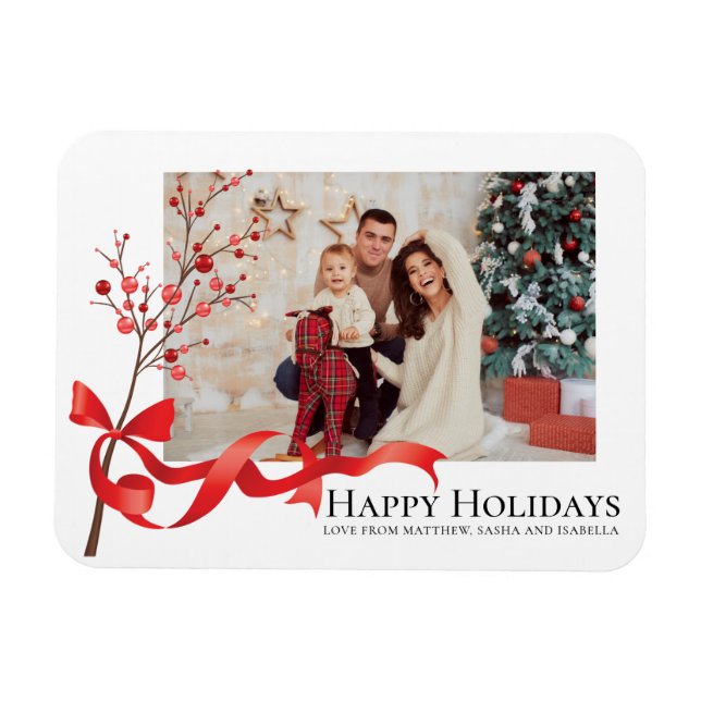 Imán Fotografía de Cinta Roja de Felices Fiestas | NAVI (Horizontal)