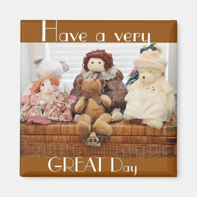 Imán Fotografía de juguetes de época, osos, conejo, muñ (Frente)