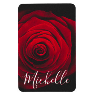 Imán Fotografía de la cosecha de rosa rojo monograma pe