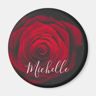 Imán Fotografía de la cosecha de rosa rojo monograma pe