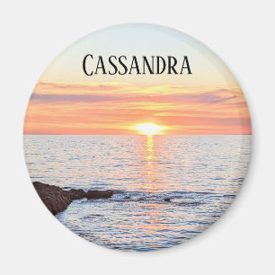 Imán Fotografía de la etiqueta de nombre del atardecer