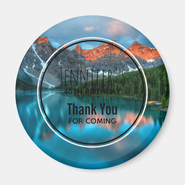 Imán Fotografía de la montaña panorámica y el lago Cump (Frente)