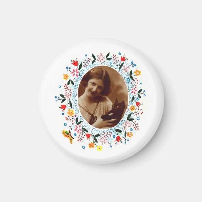 Imán Fotografía de marco floral vintage (Frente)