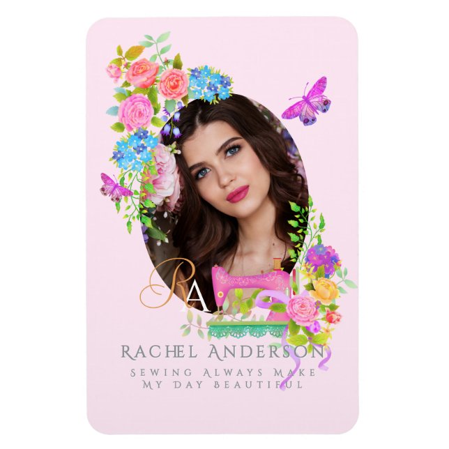 Imán Fotografía de monograma floral de cinta de mascar  (Vertical)