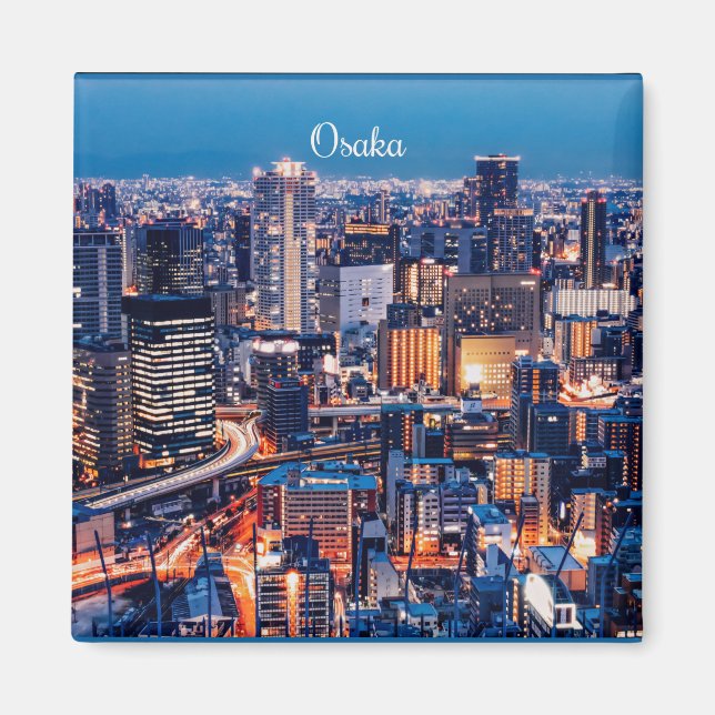Imán Fotografía de paisajes urbanos de Osaka Japón (Frente)
