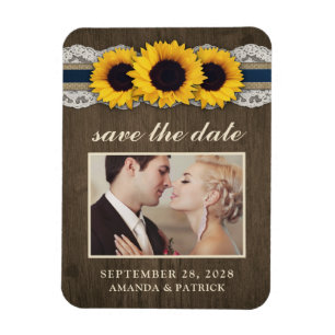 Imán Fotografía de Sunflower Burlap Lace Save The Date