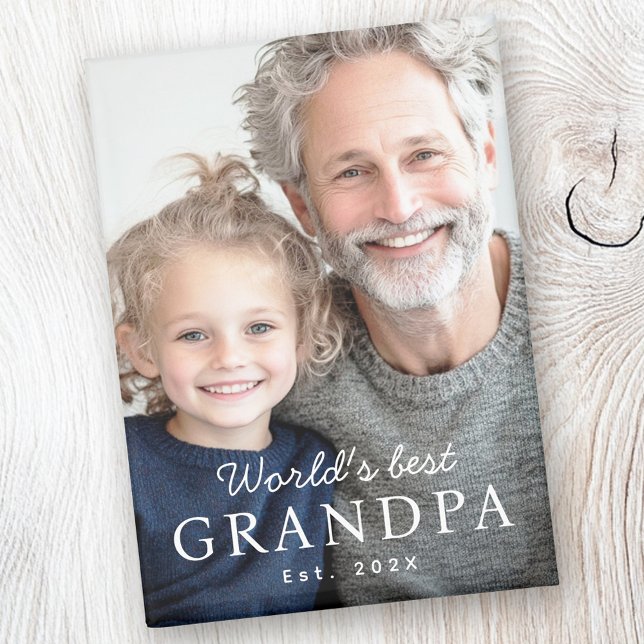 Imán Fotografía del mejor abuelo abuelo del mundo (World's best grandpa grandfather est year photo magnet)