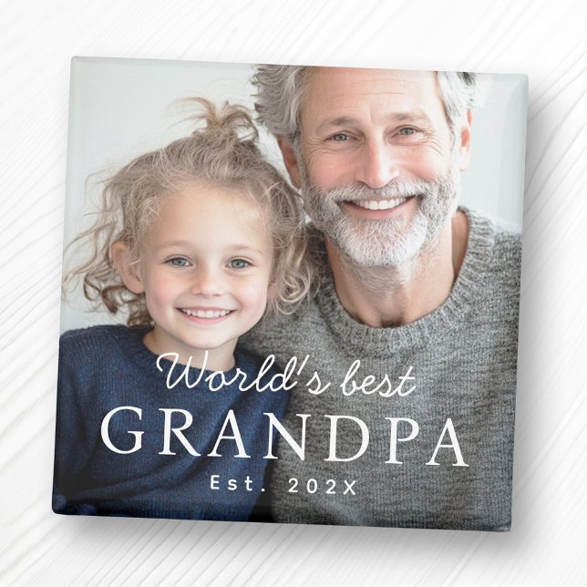 Imán Fotografía del mejor abuelo abuelo del mundo (World's best grandpa grandfather est year photo magnet)