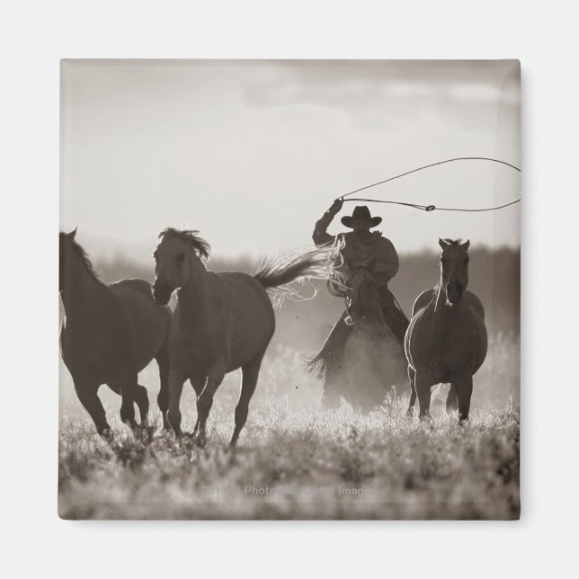 Imán Fotografía en blanco y negro de un Cowboy (Frente)