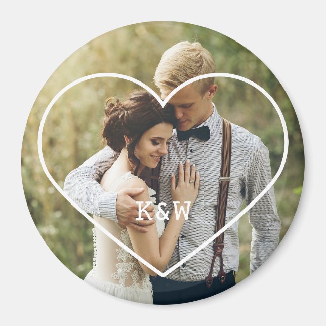 Imán Fotografía monogramada por el marco del corazón (Frente)