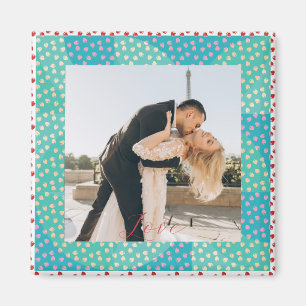 Imán Fotografía personalizada Amor Fresas Marco