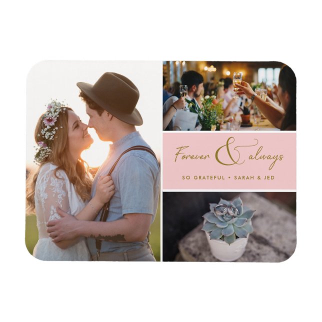 Imán Fotografía rosa Gracias Collage Por Siempre Y Siem (Horizontal)