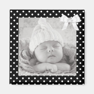 Imán fotográfico con puntos de Polka blanco y negr