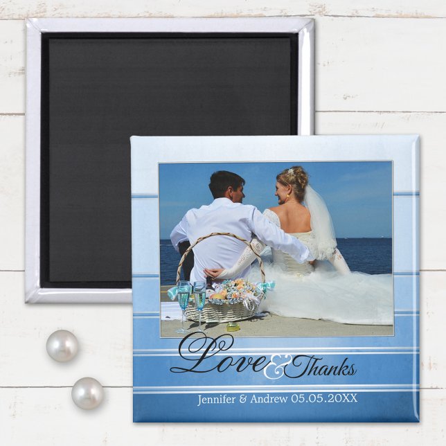 Imán fotográfico de Boda náutico de rayas azules (Subido por el creador)