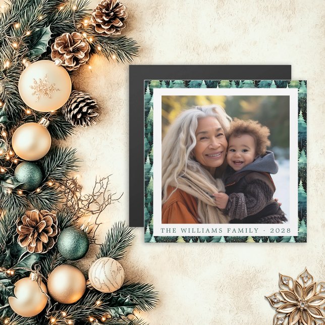 Imán fotográfico de familias rusas de Woodland (Rustic Woodland Family Christmas Photo Magnet)