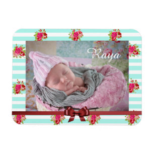 Imán fotográfico de infusión floral verde azulada 