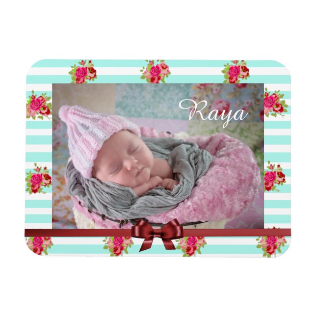 Imán fotográfico de infusión floral verde azulada  (Horizontal)