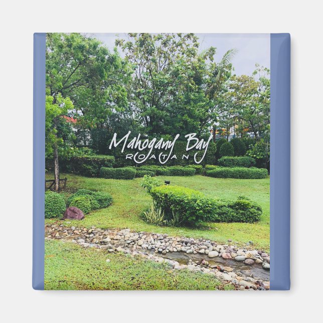 Imán fotográfico de la bahía de Mahogany, Roatan,  (Frente)