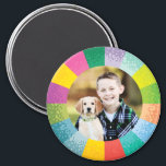 Imán fotográfico de redondeo de rueda de color bri<br><div class="desc">Un regalo divertido para amigos y familiares,  este colorido arcoiris es la adición perfecta a cualquier foto divertida.</div>