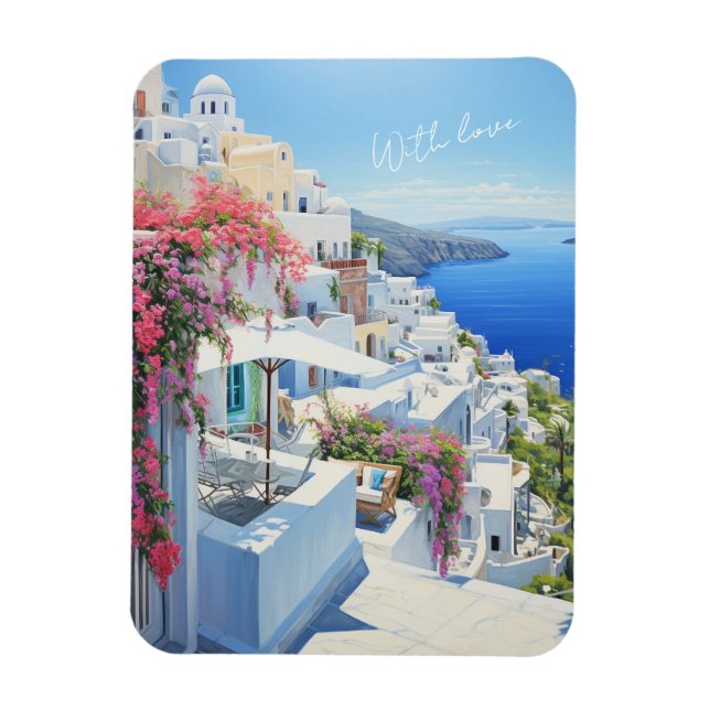 Imán fotográfico flexible "Con amor" Santorini (Vertical)