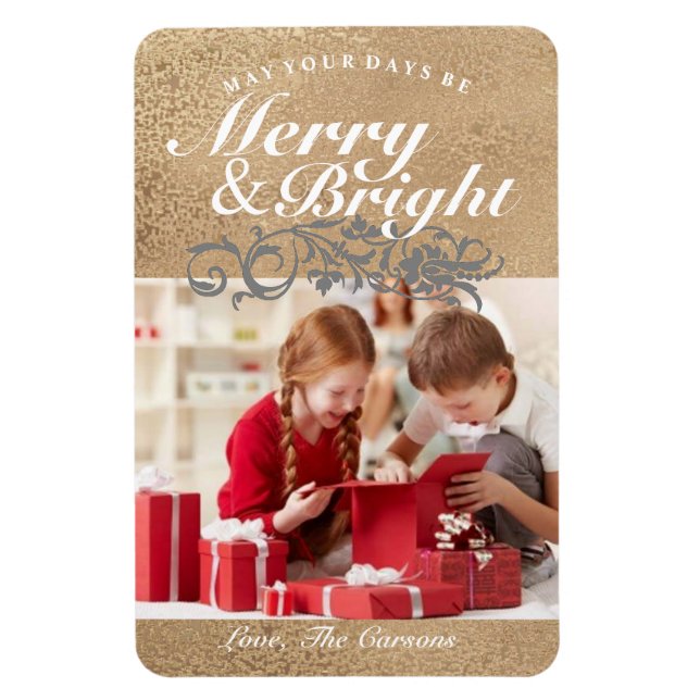 Imán fotográfico - Merry & Bright Gold (Vertical)